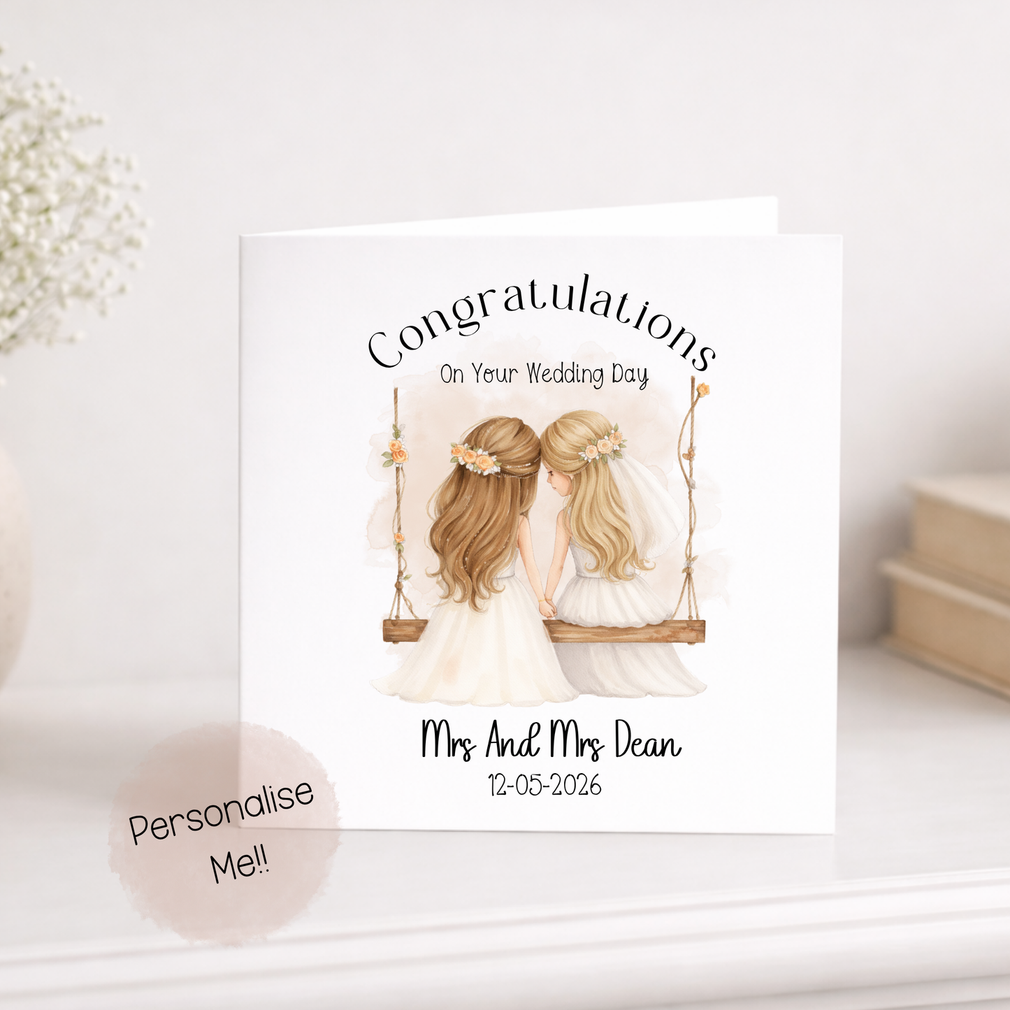 Personalised Same Sex Wedding Card – LGBTQ Wedding Card – Just Married Couple Card – Custom Names Wedding Card