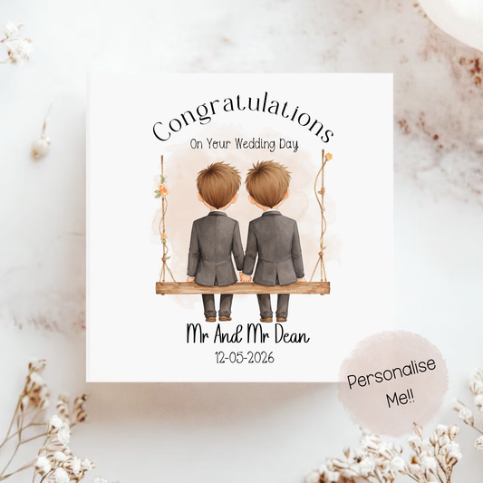 Personalised Same Sex Wedding Card – LGBTQ Wedding Card – Just Married Couple Card – Custom Names Wedding Card