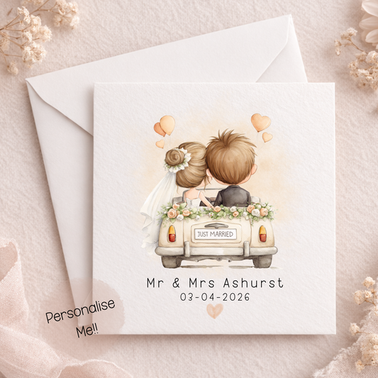 Personalised Wedding Card With Date – Just Married Couple Card – Mr & Mrs Wedding Card – Custom Names Wedding Card