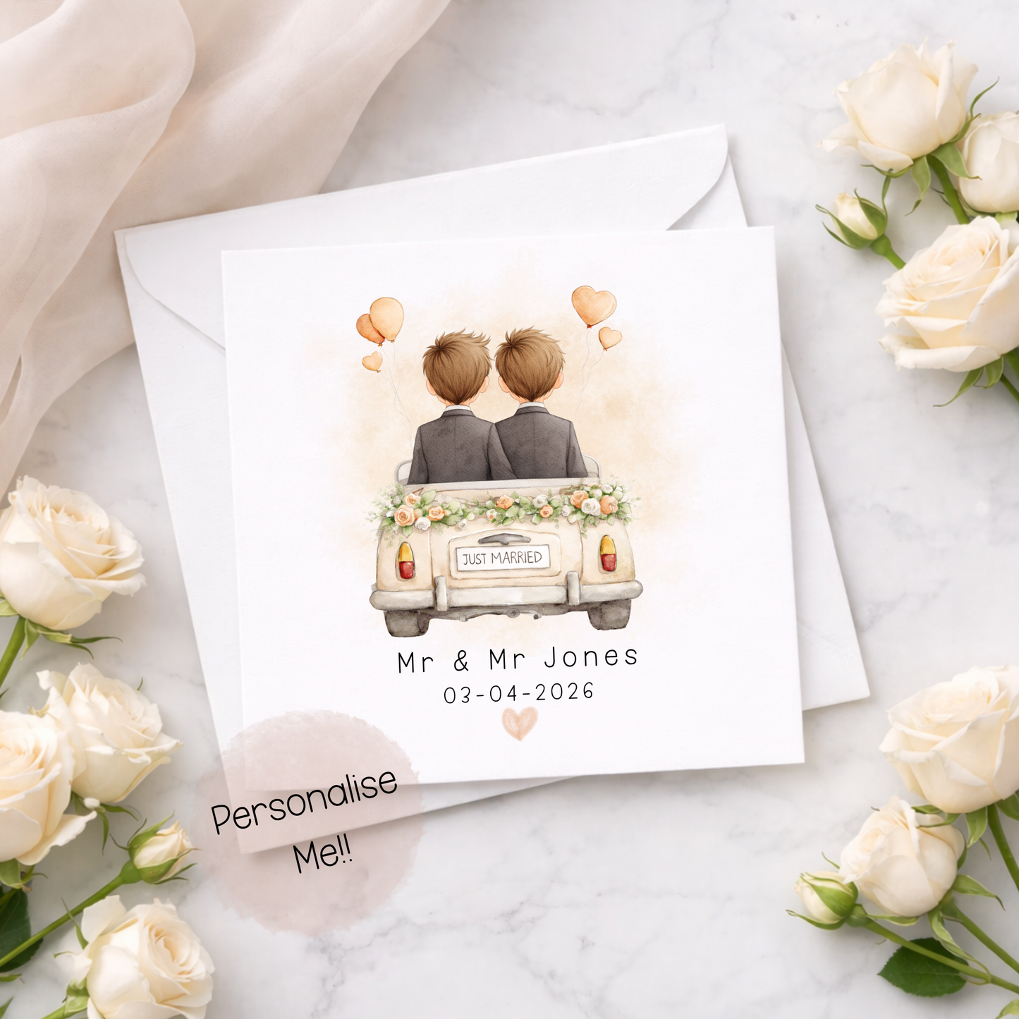 Personalised Same Sex Wedding Card – LGBTQ Wedding Card – Just Married Couple Card – Custom Names Wedding Card