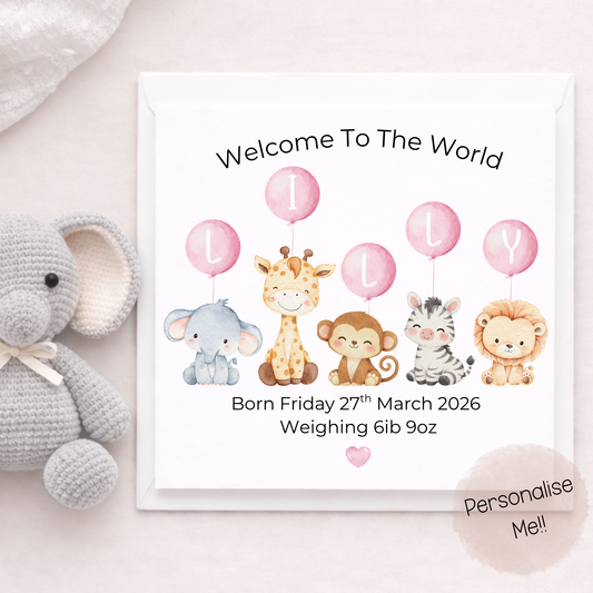 Personalised New Baby Card With Details – Welcome To The World Baby Card – Baby Birth Stats Card – Custom Name Baby Card