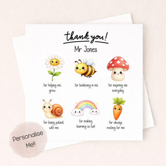 Personalised Teacher Thank You Card – End of Term Teacher Card – Teaching Assistant Thank You Card – Custom Name Card