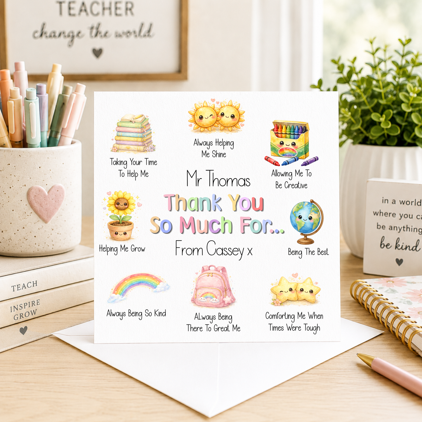 Personalised Teacher Thank You Card | Thank You Teacher Card | End of Term Teacher Card | Personalised Teaching Assistant Card | Teacher Appreciation Card