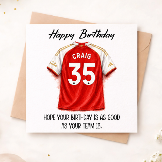 Personalised Football Shirt Birthday Card | Funny Football Birthday Card | Custom Football Team Card | Personalised Football Fan Card | Birthday Card For Him
