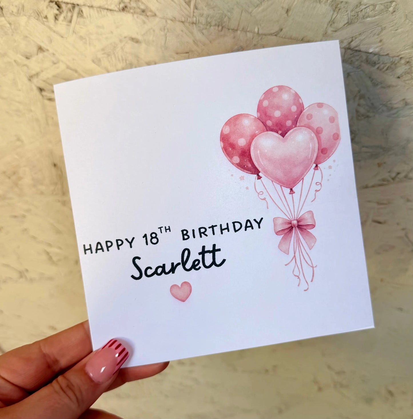 Personalised 18th Birthday Card Girl – Pink Balloon 18th Birthday Card – Custom Name 18th Card Daughter – 18th Birthday Card
