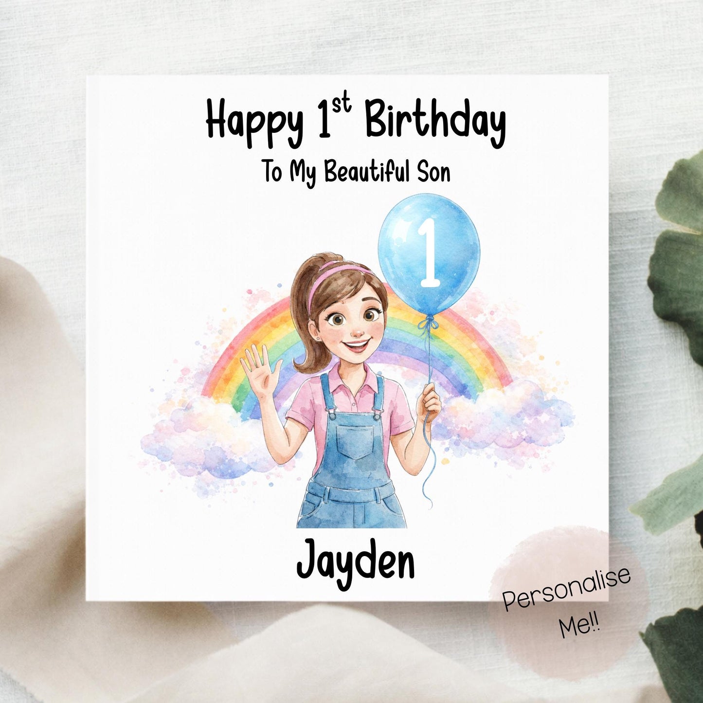 Personalised 1st Birthday Card Grandson – Rainbow Birthday Card Boy – Custom Name Baby Boy 1st Birthday Card