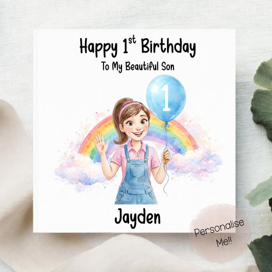 Personalised 1st Birthday Card Grandson – Rainbow Birthday Card Boy – Custom Name Baby Boy 1st Birthday Card