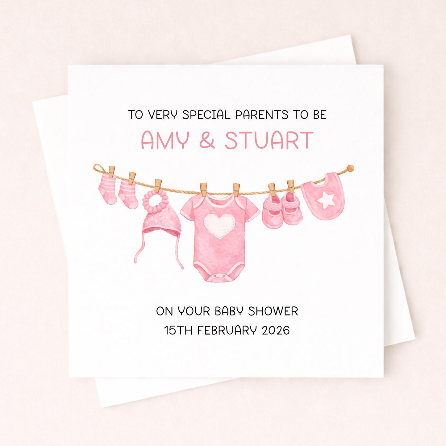 Personalised Baby Shower Card Girl – Parents To Be Card – Custom Name & Date Baby Girl Shower Card – New Baby Card