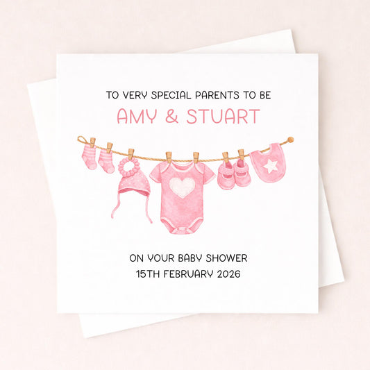 Personalised Baby Shower Card Girl – Parents To Be Card – Custom Name & Date Baby Girl Shower Card – New Baby Card