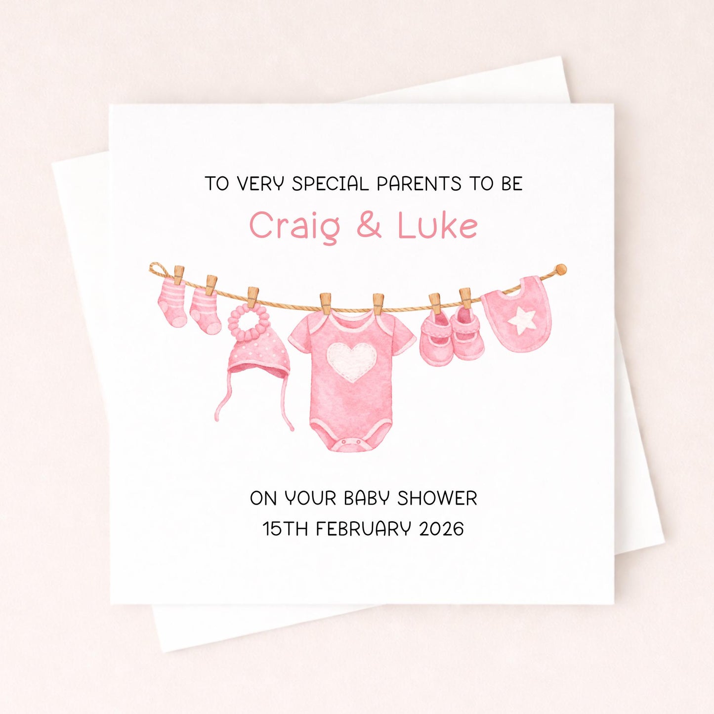 Personalised Baby Shower Card Girl – Parents To Be Card – Custom Name & Date Baby Girl Shower Card – New Baby Card