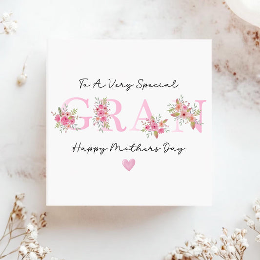 Personalised Mothers Day Card Nan Gran – Floral Mothers Day Card – Nanny Grandma Card – Custom Name Mothers Day Card
