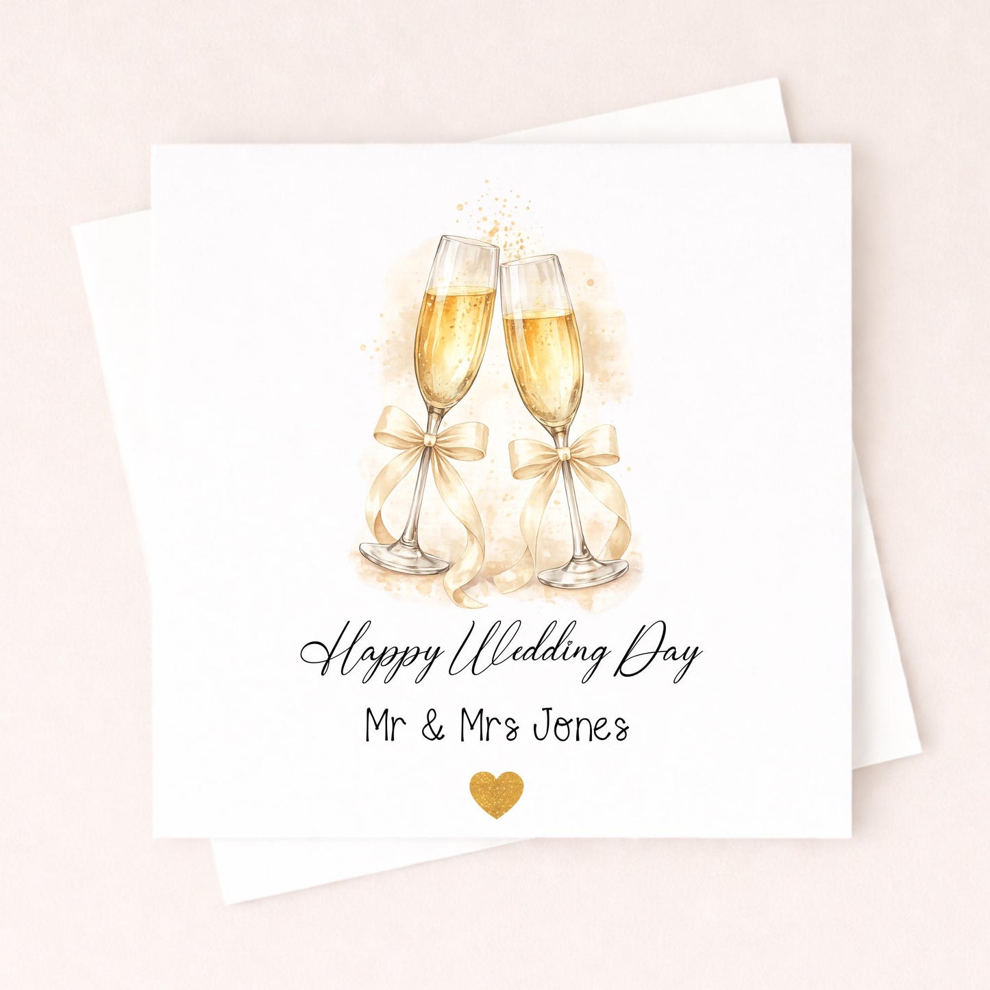 Personalised Wedding Card – Mr & Mrs Wedding Card – Elegant Champagne Wedding Card – Custom Names Wedding Card