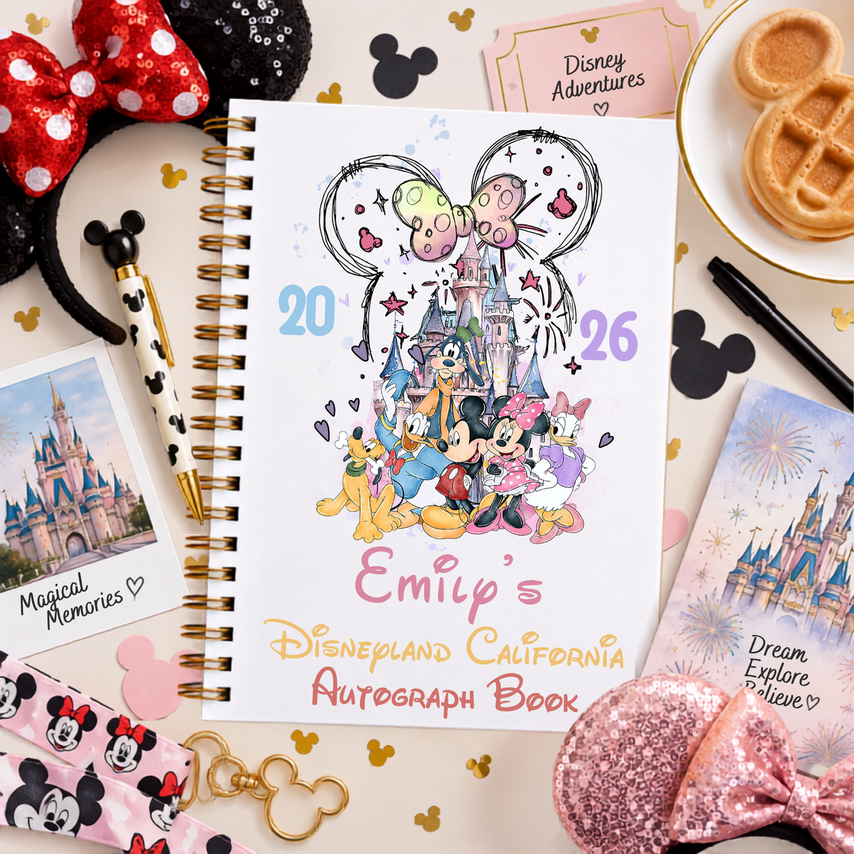 Personalised Disney Autograph Book | Custom Name, Year & Disney Park | A5 60 Lined Pages Creative Wishes By Amba