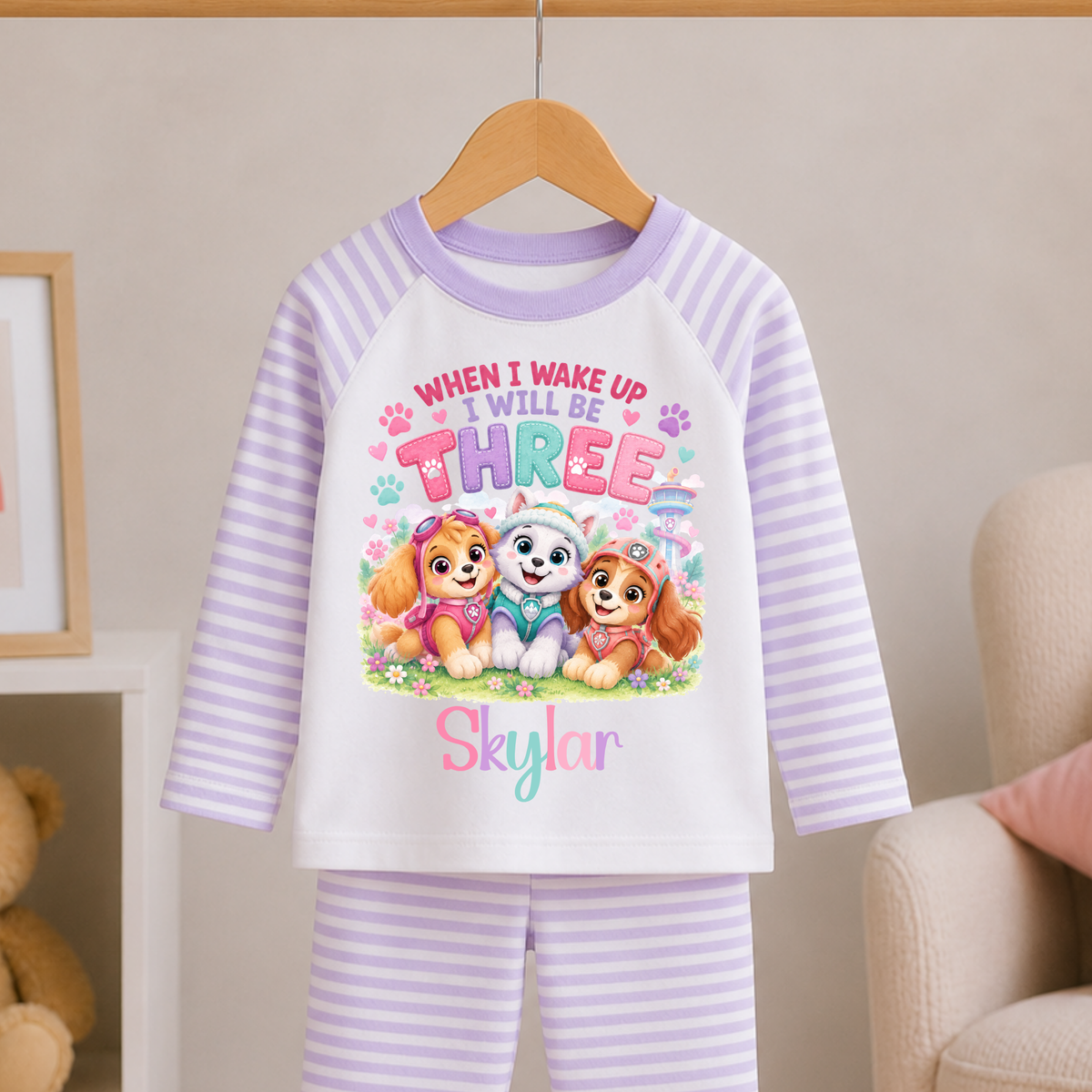 Personalised Girl Rescue Pup Birthday Pyjamas | Any Name & Age | Birthday Eve Pyjamas Creative Wishes By Amba