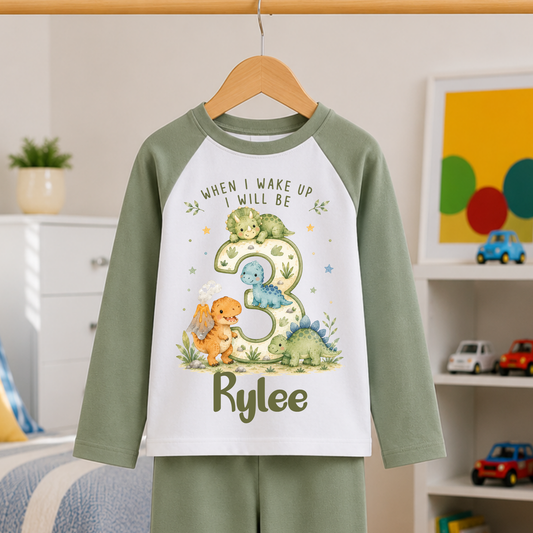 Personalised Dinosaur Birthday Set, Watercolour Dinosaurs, Custom Name Age Toddler Outfit Little Wishes By Amba