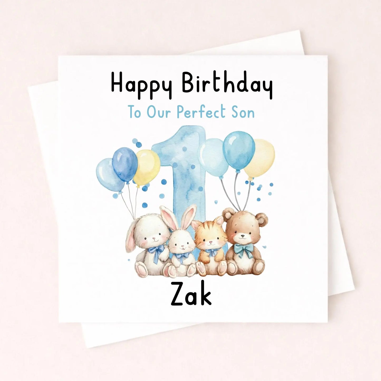 Personalised 1st Birthday Card Grandson – Cute Animal First Birthday Card – Custom Name Baby Boy Card – Grandson 1st Birthday