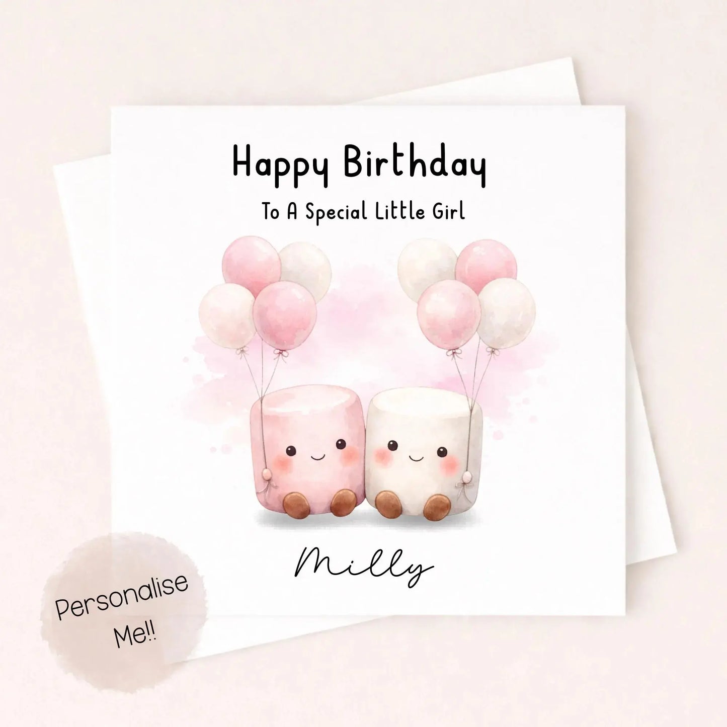Personalised Birthday Card for Girl – Cute Pink Balloon Card – Custom Name Children’s Birthday Card – Special Little Girl Card