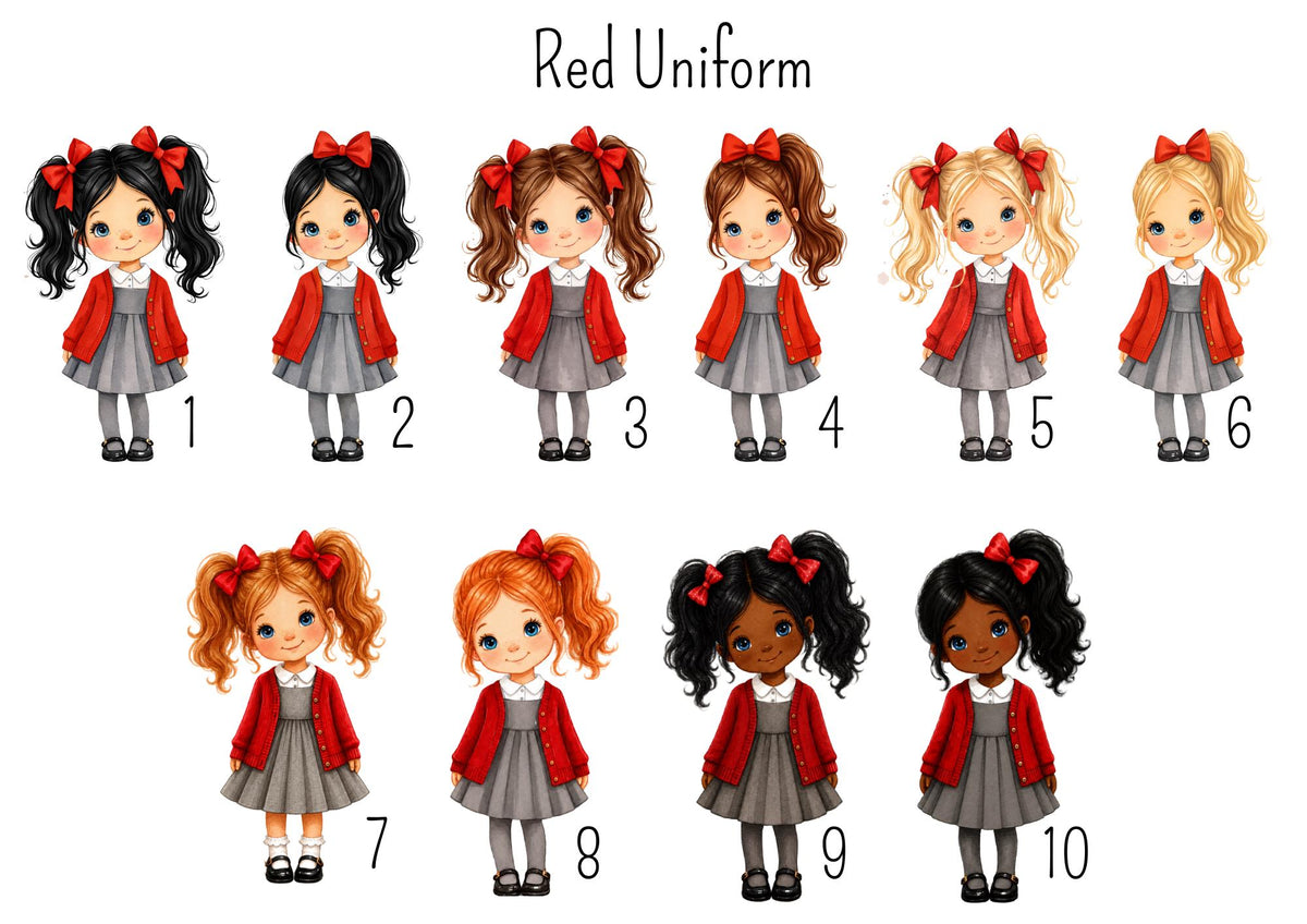 Personalised School Girl Water Bottle, Stainless Steel Bottle with Custom Girl Character/School Uniform Design, Back to School Water Bottle