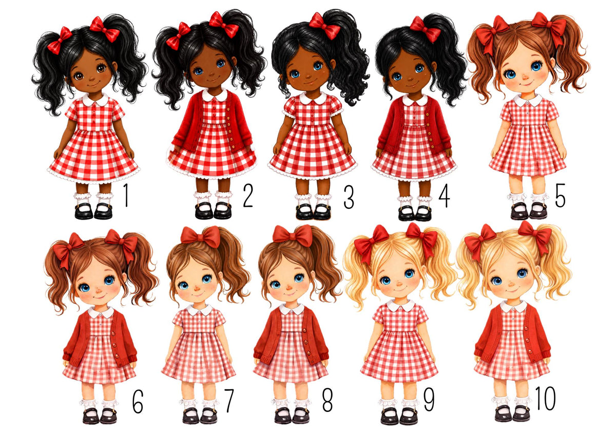 Personalised School Girl Water Bottle, Red Gingham School Dress with Name, Drink Bottle Girl, Back to School Bottle Little Wishes By Amba