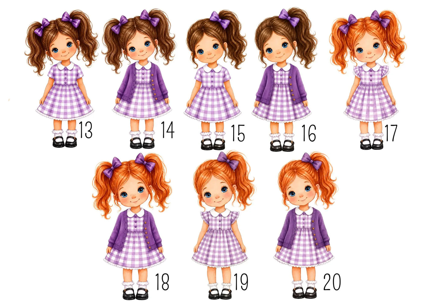 Personalised School Girl Water Bottle, Purple Gingham School Dress with Name, Drink Bottle Girl, Back to School Bottle
