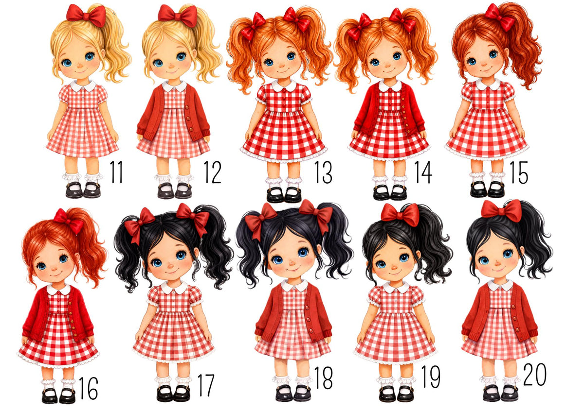 Personalised School Girl Water Bottle, Red Gingham School Dress with Name, Drink Bottle Girl, Back to School Bottle Little Wishes By Amba