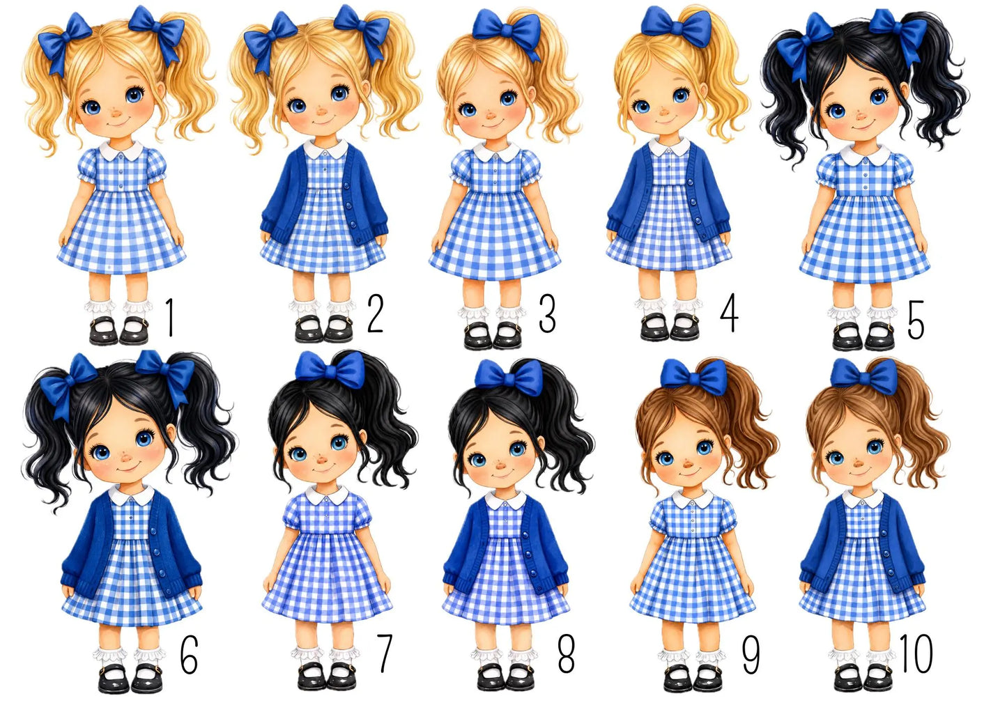 Personalised School Girl Water Bottle, Blue Gingham School Dress with Name, Drink Bottle Girl, Back to School Bottle