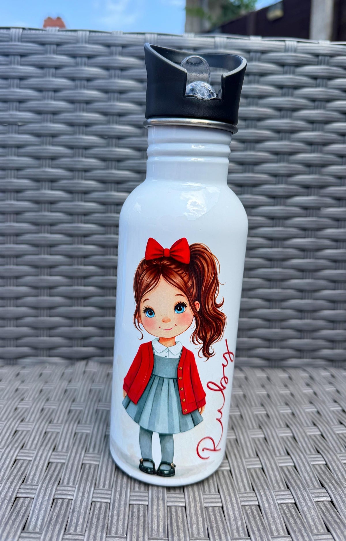 Personalised School Girl Water Bottle, Stainless Steel Bottle with Custom Girl Character/School Uniform Design, Back to School Water Bottle