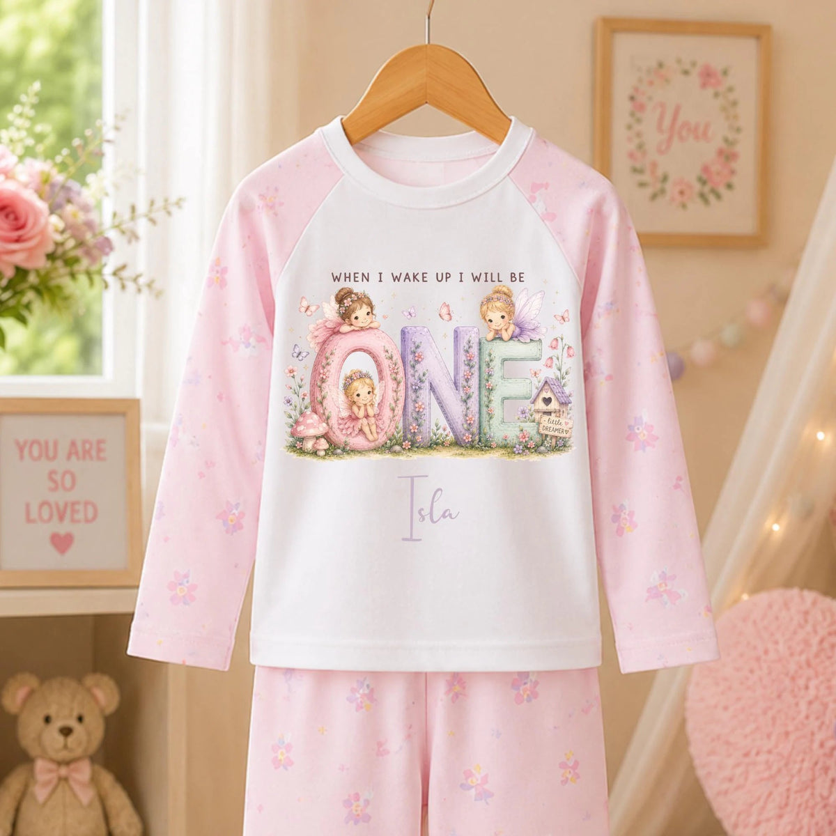 Personalised Fairy Birthday Pyjamas, Custom Name Age Outfit, Girls Sleepwear Little Wishes By Amba