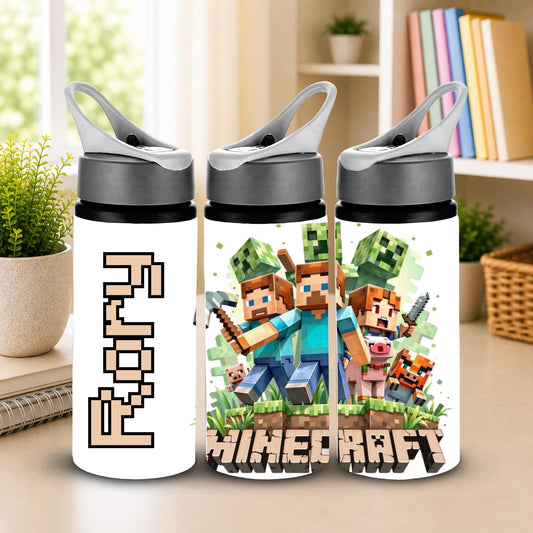 Kids Craft Water Bottle, Personalised Children’s Mine Water Bottle, Back To School Kids Water Bottle, 600ml Childrens Water Bottle.