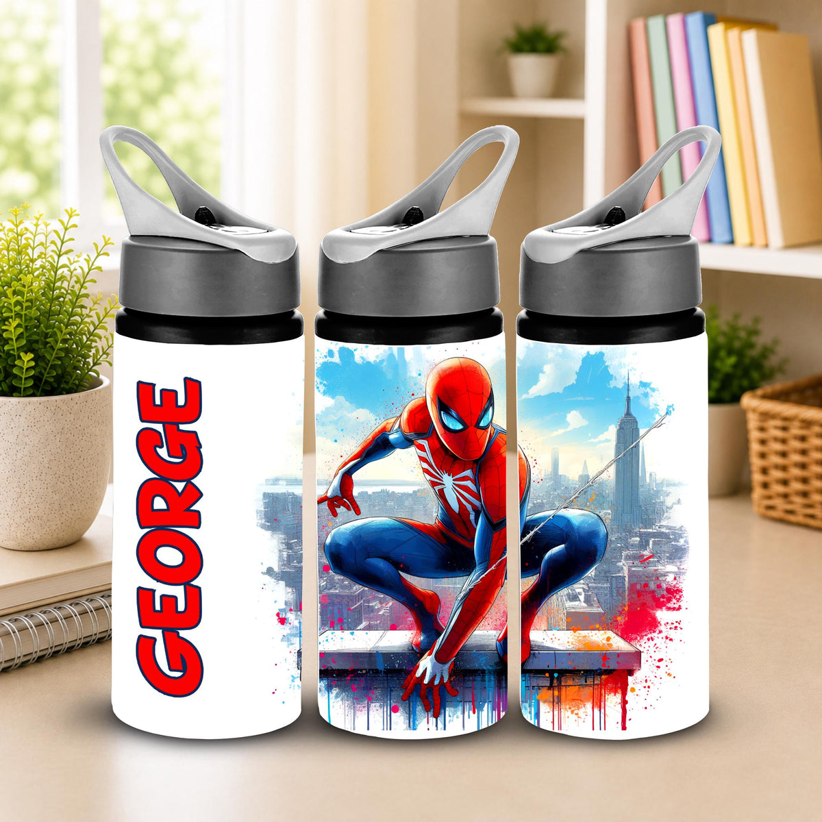 Personalised Spider-Man Kids Water Bottle –  Leakproof School Bottle, Superhero Gift for Boys & Girls