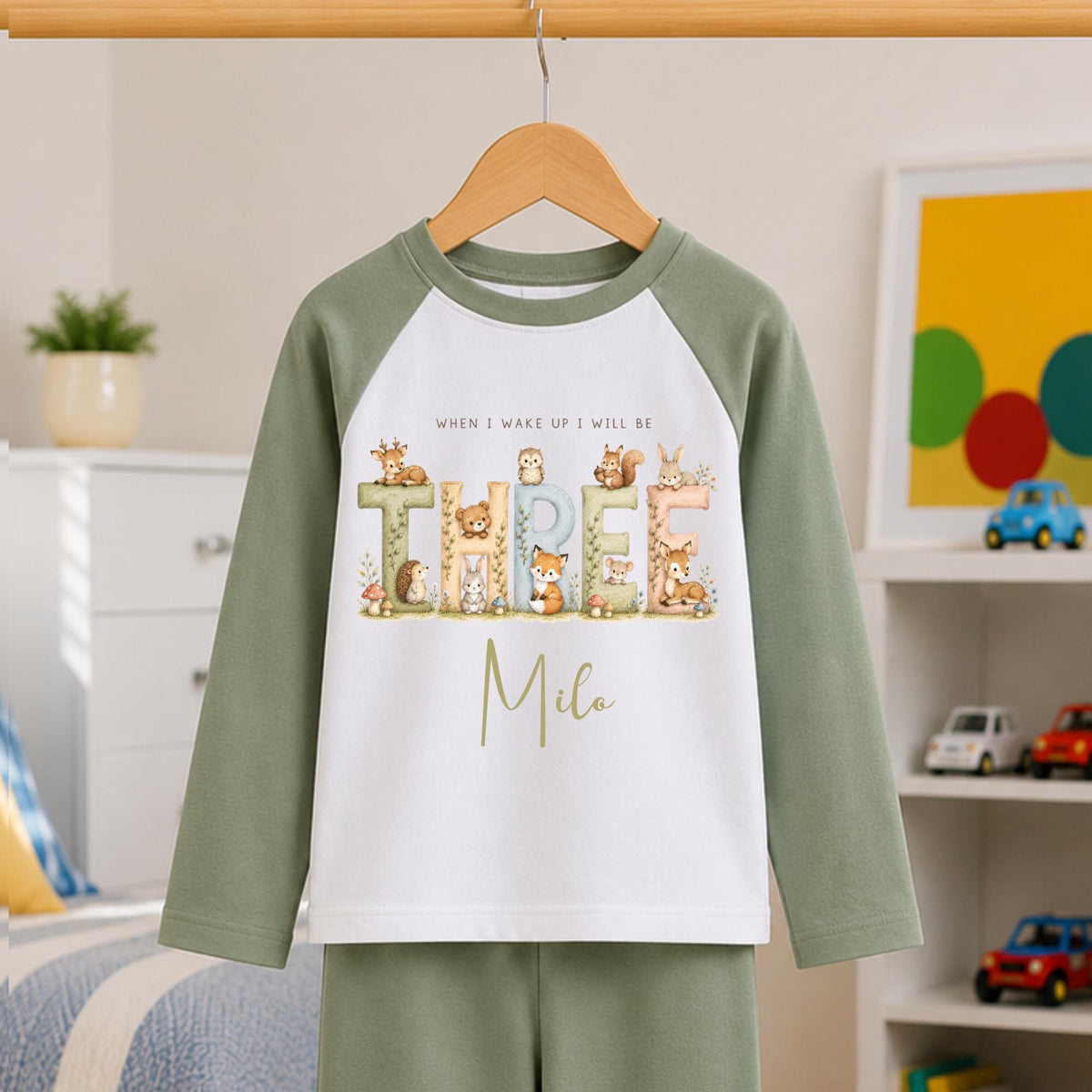 Personalised Birthday Set, Woodland Animal Age Three Outfit, When I Wake Up Birthday Set, Custom Name Set, Any Age Toddler Gift