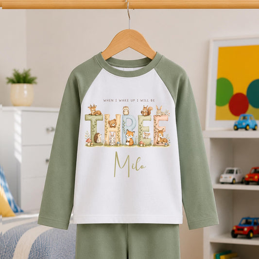 Personalised Birthday Set, Woodland Animal Age Three Outfit, When I Wake Up Birthday Set, Custom Name Set, Any Age Toddler Gift