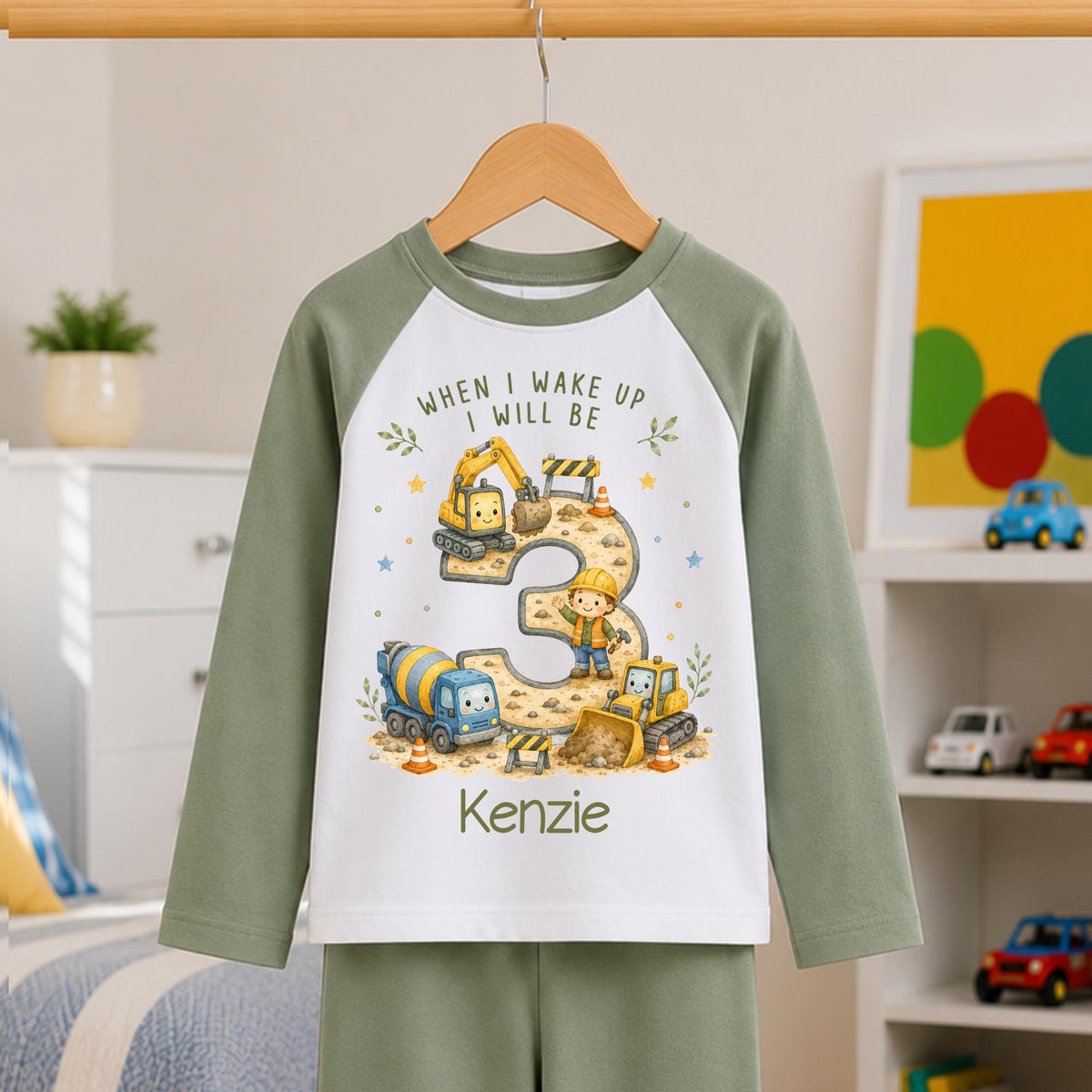 Personalised Construction Birthday Set, Digger Birthday Outfit, When I Wake Up Set, Custom Name Any Age Toddler Gift