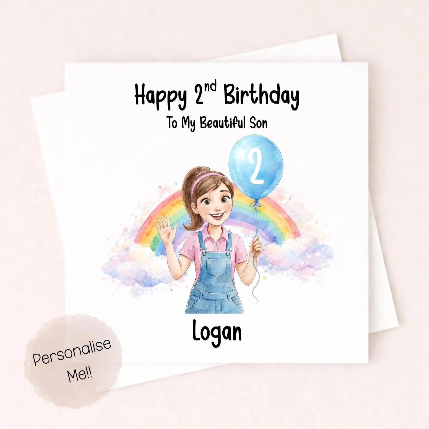 Personalised 2nd Birthday Card Son – Rainbow Birthday Card Boy – Custom Name 2nd Birthday Card – Toddler Birthday Card