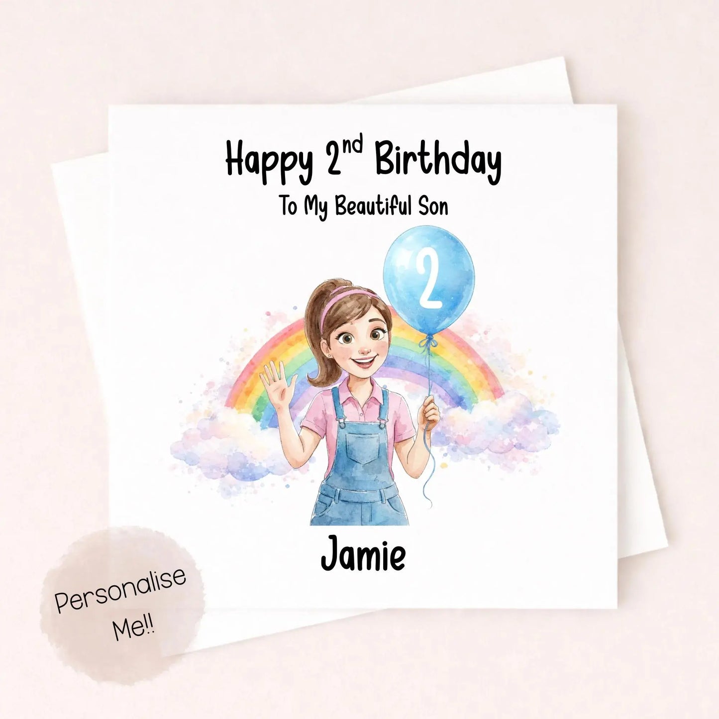 Personalised 2nd Birthday Card Son – Rainbow Birthday Card Boy – Custom Name 2nd Birthday Card – Toddler Birthday Card