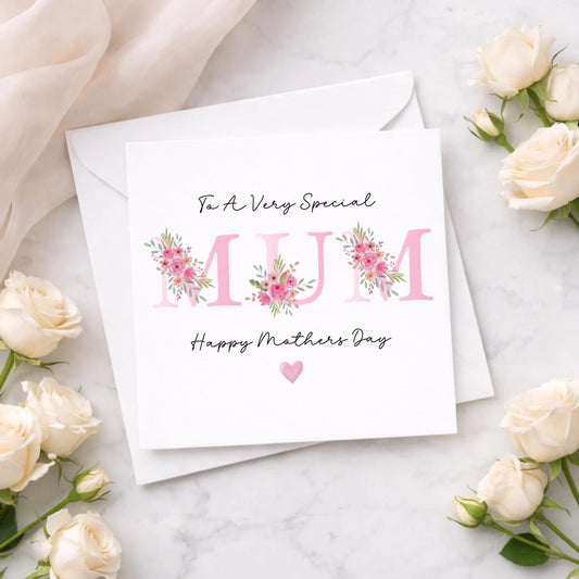 Personalised Mothers Day Card Mum Mom – Floral Mothers Day Card – Custom Name Mothers Day Card – Mum Gift