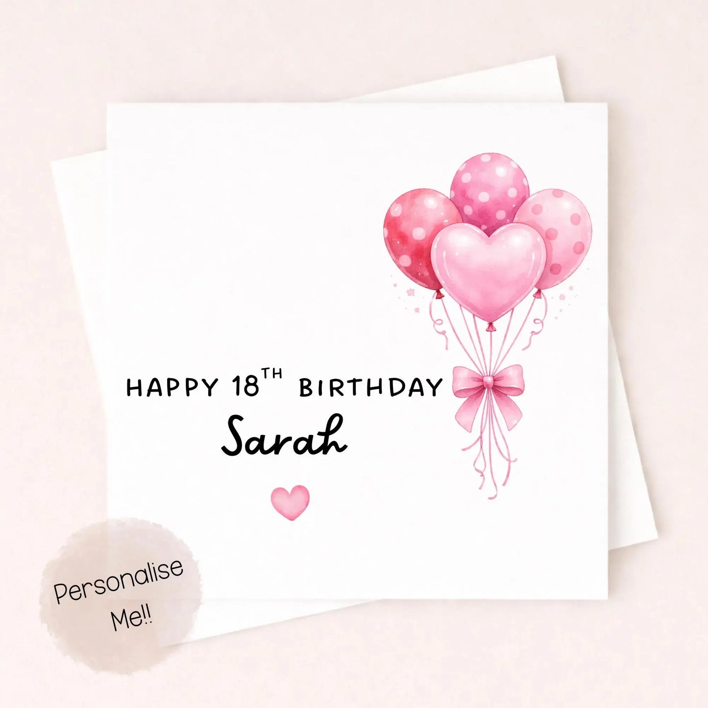 Personalised 18th Birthday Card Girl – Pink Balloon 18th Birthday Card – Custom Name 18th Card Daughter – 18th Birthday Card