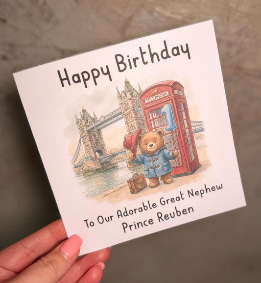 Personalised 1st Birthday Card Son – Cute Bear Birthday Card – Blue Balloon London Boy Birthday Card – Custom Name 1st Birthday