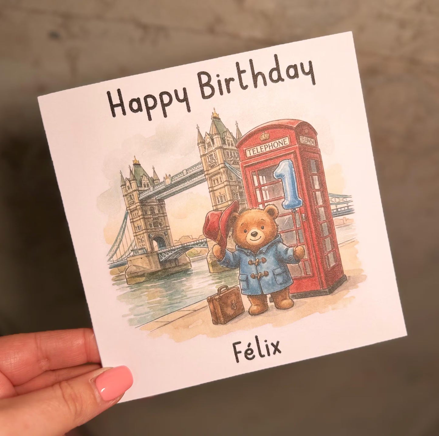 Personalised 1st Birthday Card Son – Cute Bear Birthday Card – Blue Balloon London Boy Birthday Card – Custom Name 1st Birthday